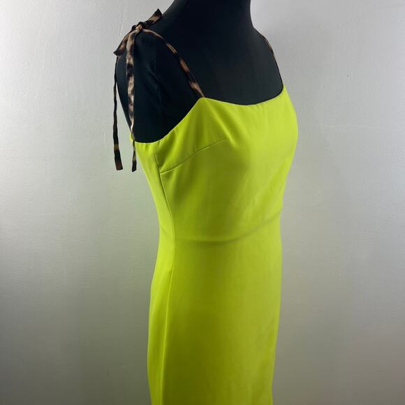 CHRISTIAN SIRIANO Neon Lime Green Peplum Hem Long Maxi Dress Sleeveless Size 8 - Picture 6 of 9